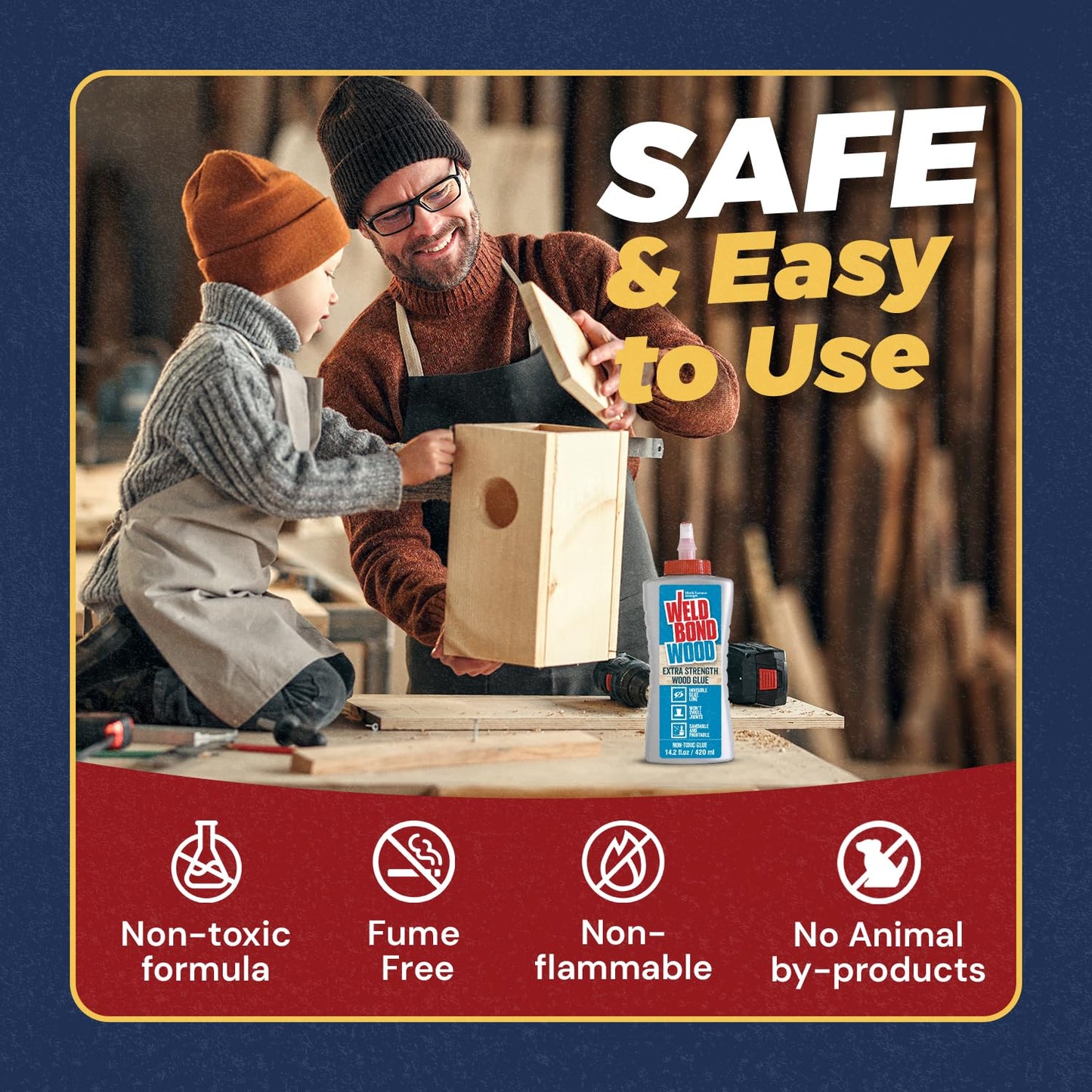Weldbond Extra Strength Wood Glue for Woodworking, Furniture Repair & DIY Projects - Non-Toxic, Invisible Line, Sandable & Paintable, Heavy Duty Wood Glue for Furniture & Carpentry - 14.2 oz