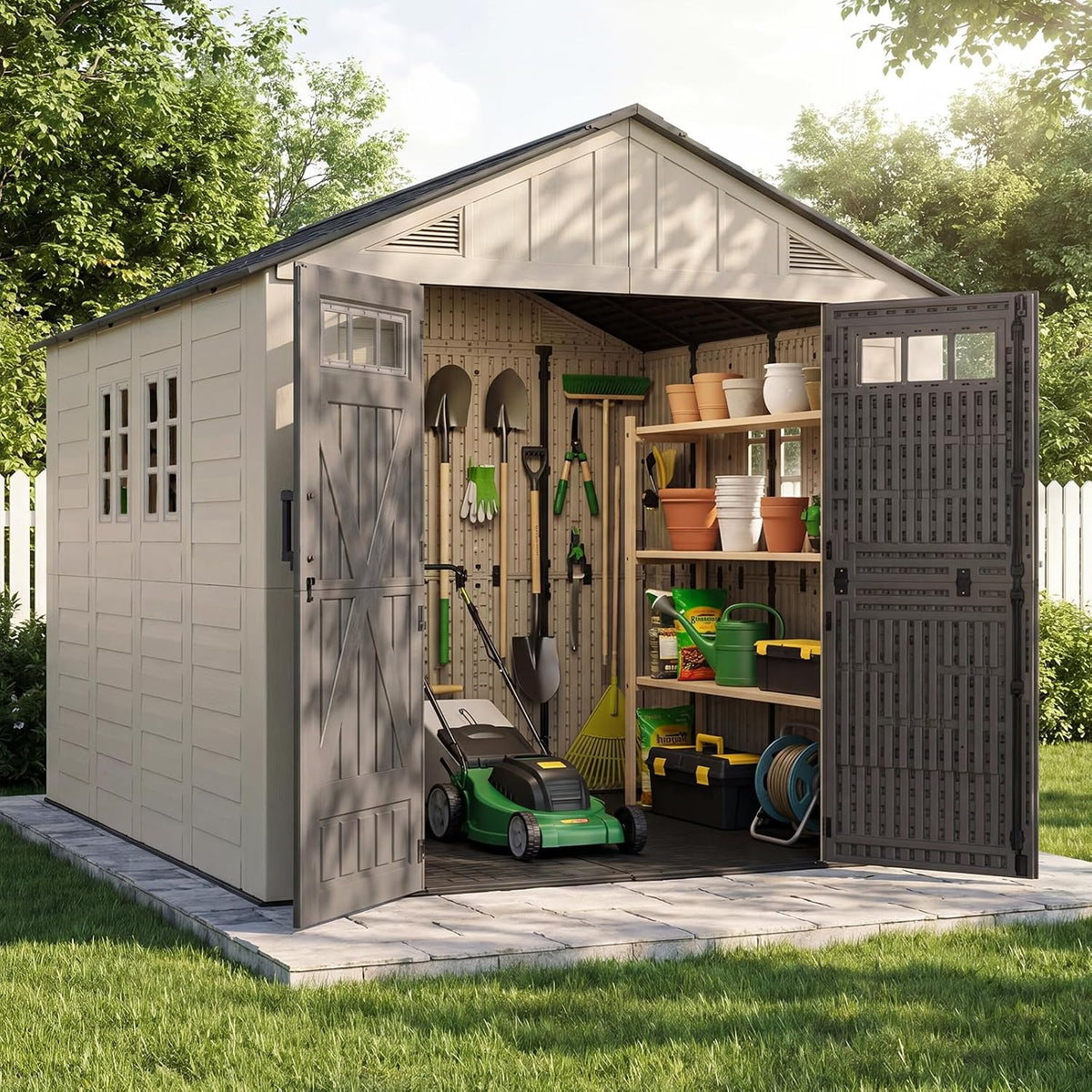 aoxun 8x10 ft outdoor storage shed with floor, main product view