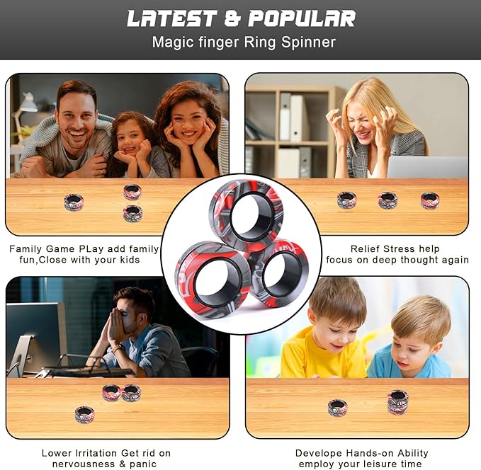 Cevioce 3Pcs Magnetic Rings Fidget Toy Set, Idea ADHD Anxiety Magnetic Fidget - Image 6