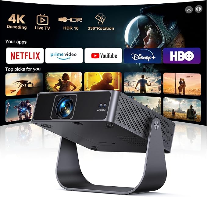 Smart Mini Projector with WiFi and Bluetooth Ultra-thin, 4K Support Outdoor by PUTRIMSFlagship