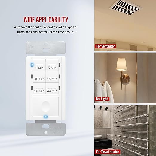 Enerlites Bathroom Timer Countdown Switch, HET06A-R | in-Wall Electrical Timer - Image 3