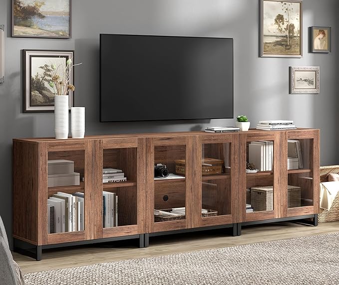 WAMPAT Modern TV Stand with Glass Doors by WAMPAT