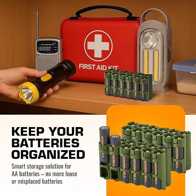 Storacell AA-12 Battery Storage Caddy and Dispenser, Military Green, Holds 12 - Image 2