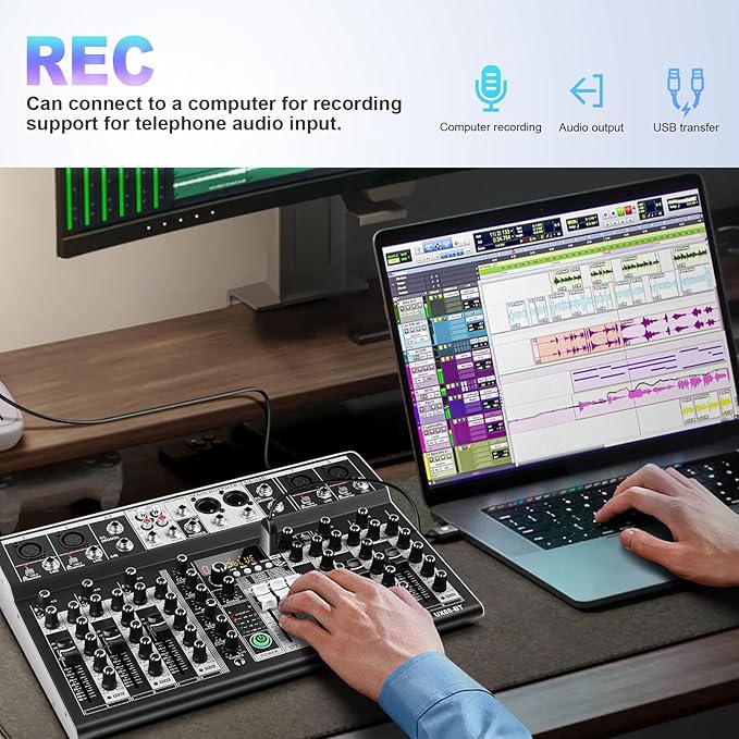 8 Channel Audio Mixer DJ Mixer Sound Board Console 16 Dsp USB Audio Interface - Image 7