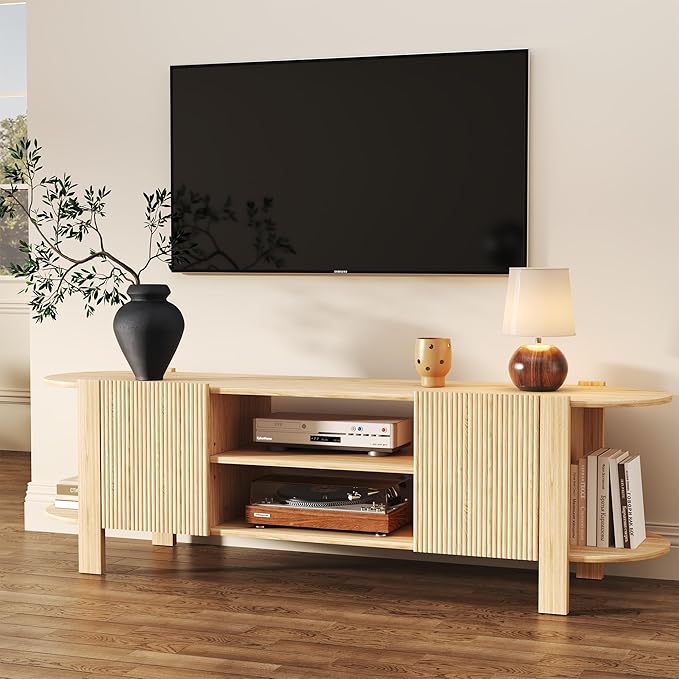 ZOSQUARE 65 Inch TV Stand for Up to 75 inch TVs, Fluted Entertainment Center by ZOSQUARE
