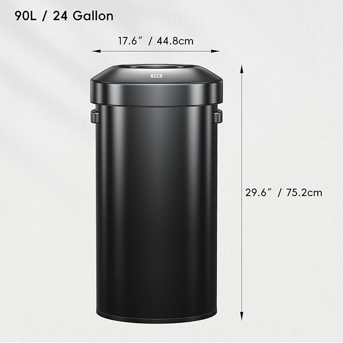 EKO Urban 24 Gallon Round Black Stainless Steel Open Top Waste Bin, Tall - Image 2