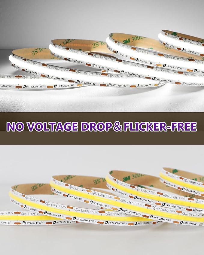 HitLights White COB LED Strip Lights 5000K, 12V Tape Light 16.4ft, 2640 LEDs - Image 9