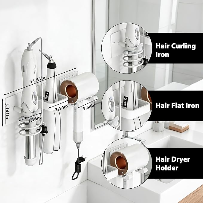 Dovyn Blow Dryer Holder Wall Mount, 3 in 1 Bathroom Hair Tool Organizer - Image 5