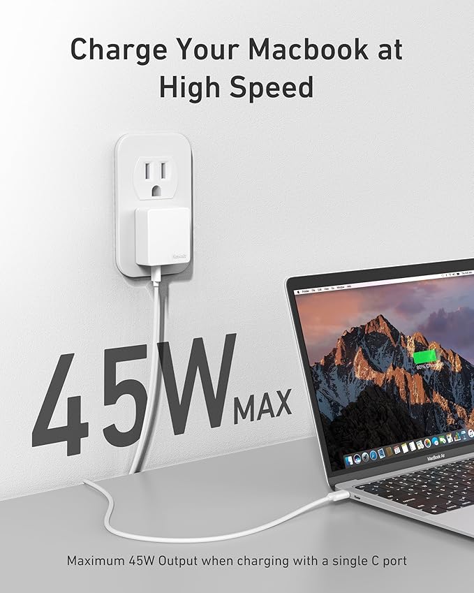 Nekmit Flat USB C Wall Charger, 45W Dual Port PPS Fast USB Charger Block - Image 3
