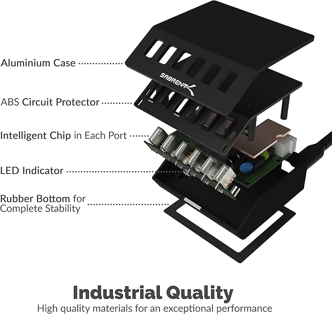 SABRENT Premium 60 Watt 6 Port Aluminum Family Sized Desktop USB Rapid Charger. - Image 7