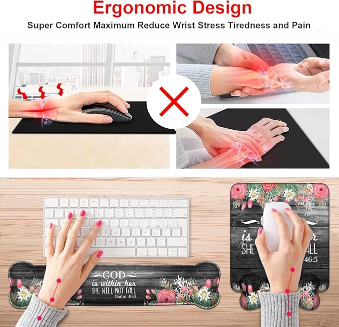 Wrist Rest Support Ergonomic Gel Mouse Pad & Memory Foam Keyboard Set, Non-Slip - Image 3