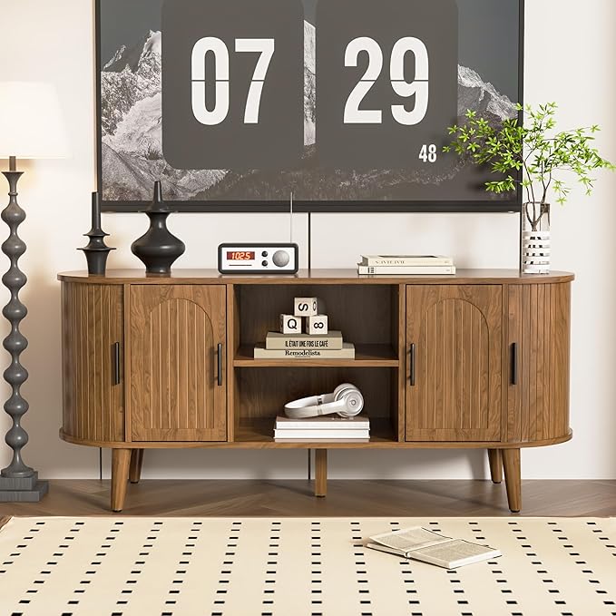 Mxtxmy 51" Fluted TV Stand, Mid-Century Modern Entertainment Center - Image 8