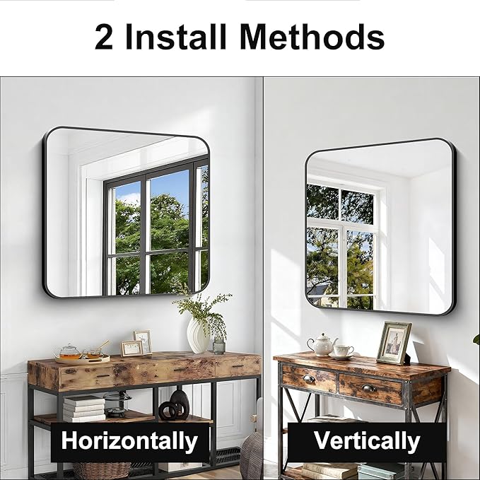 Black Bathroom Mirror, 38x40 inch Aluminum Metal Frame Rectangular Vanity Mirror - Image 7