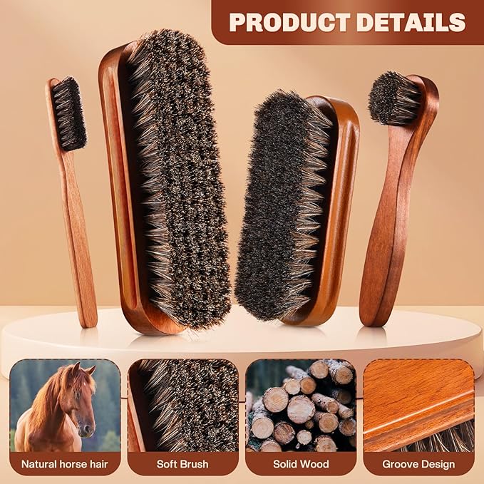 4 Pcs Horsehair Shine Shoes Brush Kit Polish Dauber Applicators Cleaning - Image 5