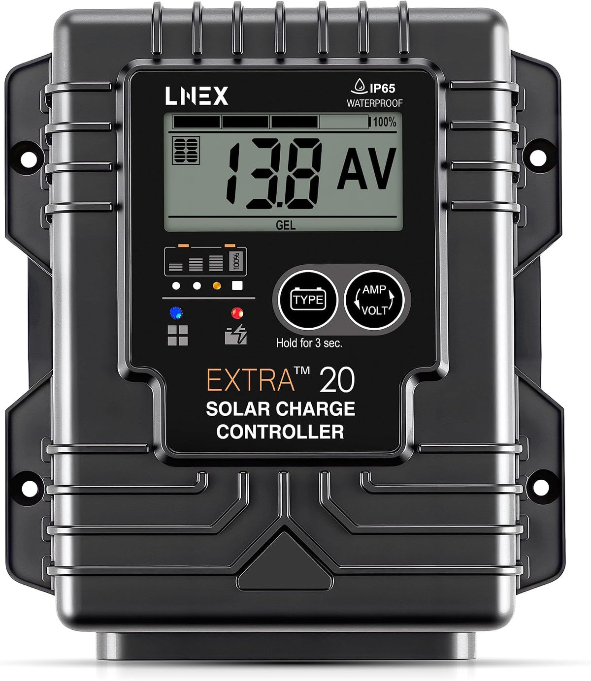 LNEX Solar Charge Controller Waterproof, 20A Solar Panel Regulator
