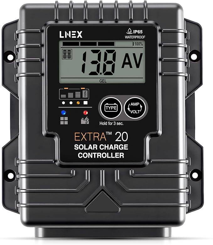 LNEX Solar Charge Controller Waterproof, 20A Solar Panel Regulator by LNEX