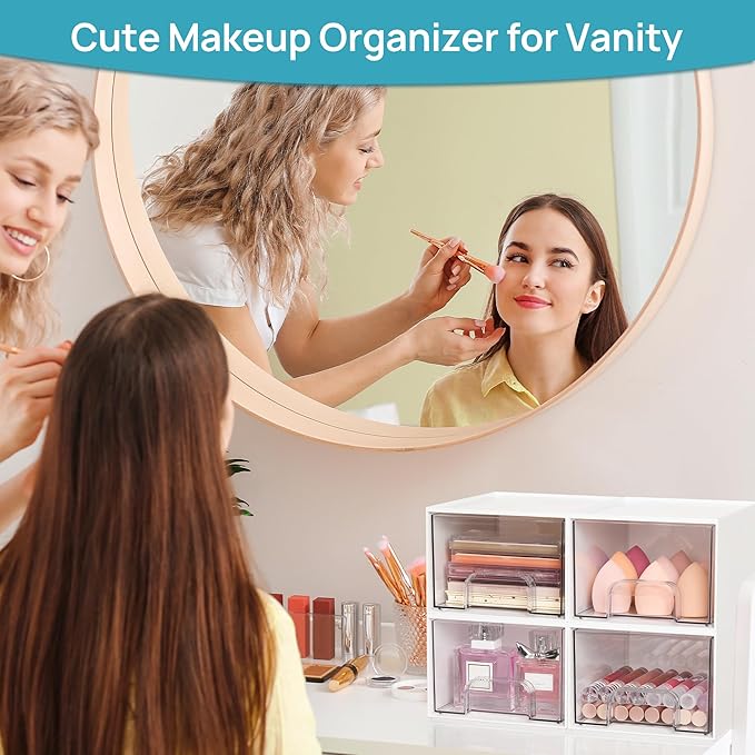 Vtopmart 4Pack Small Stackable Storage Drawers, Bathroom Makeup Organizer - Image 5