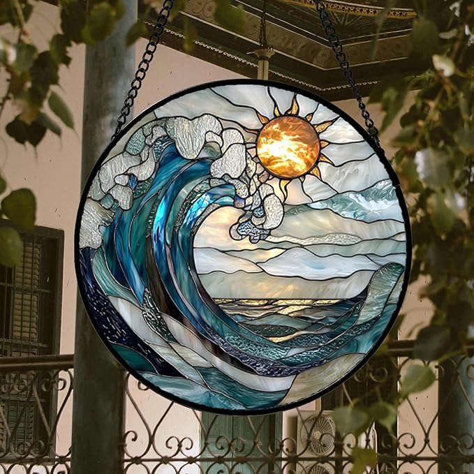 DASTOLL Stained Glass Window Hanging, and Mom 14.9x14.9 in - Image 2