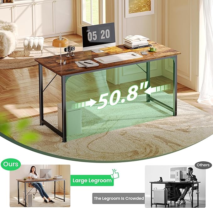 Huuger Computer Desk, 55 Inch Home Office Desk, Gaming Writing Work from Home - Image 6