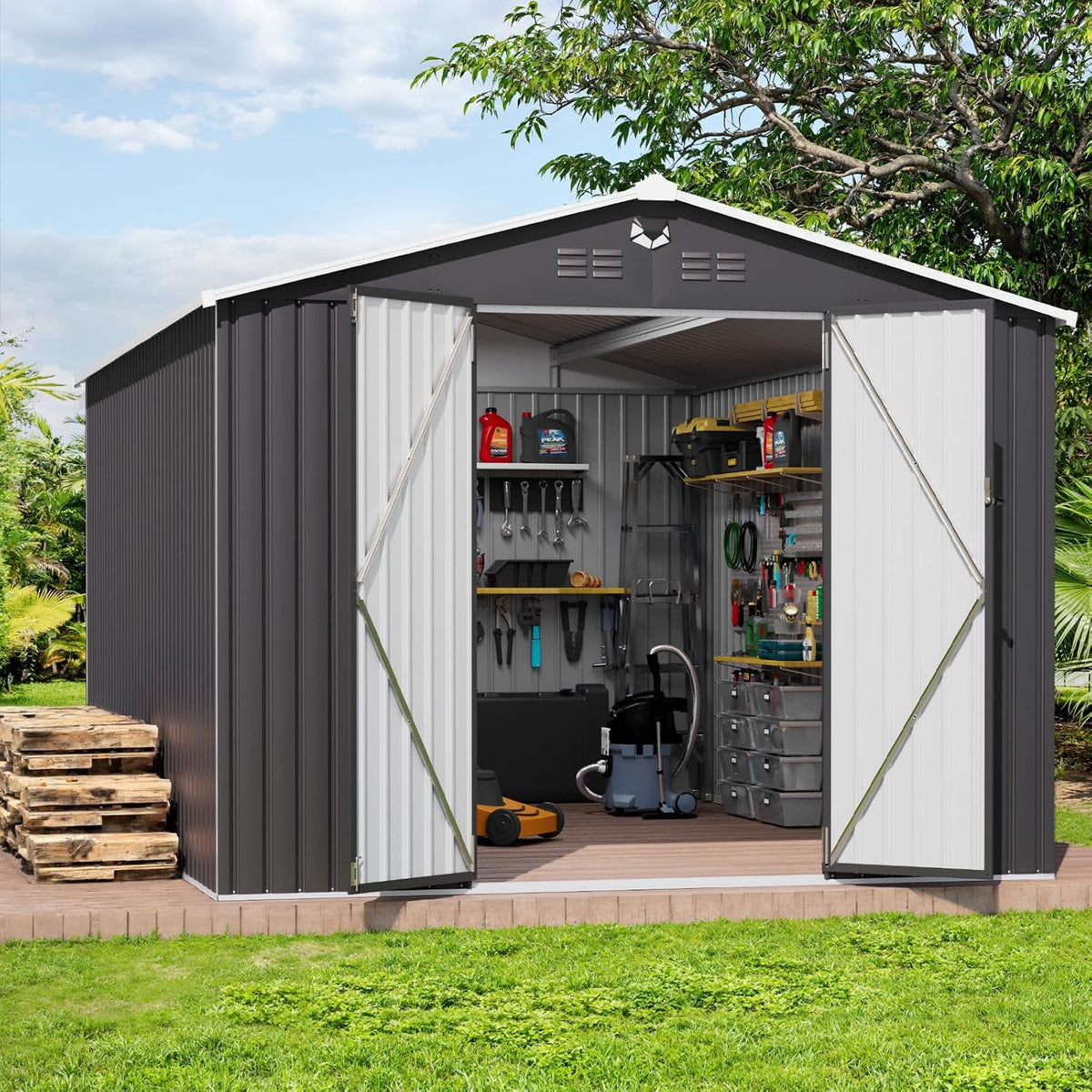 metal storage shed,outdoor storage building 10x14,large backyard sheds, main product view
