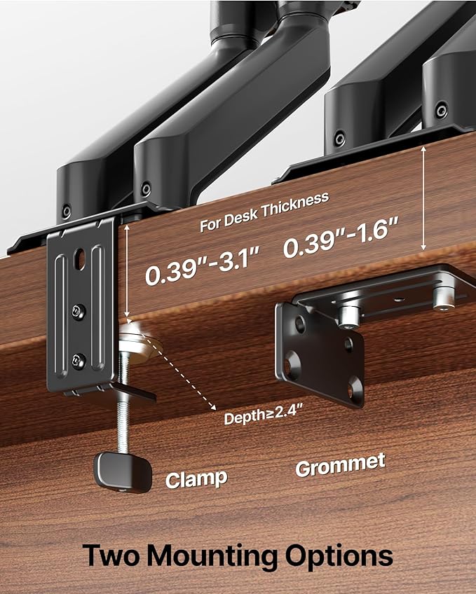 monTEK Dual Monitor Stand for Desk, 17-32 Inch Mechanical Spring Dual Arm - Image 7