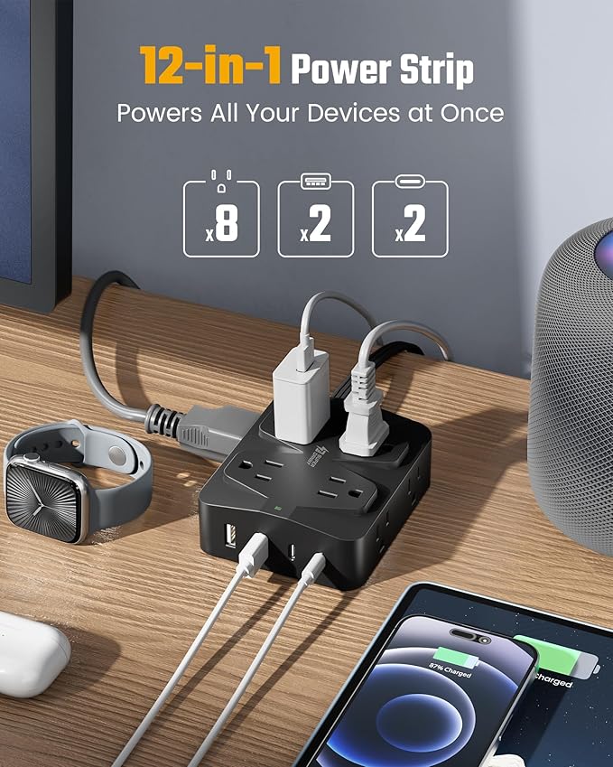 35W Fast Charging Power Strip, SUPERDANNY 6ft Flat Plug Extension Cord - Image 3