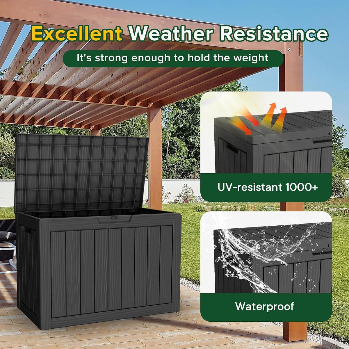 easyup 50 gallon outdoor storage box, outdoor deck showing dimensions