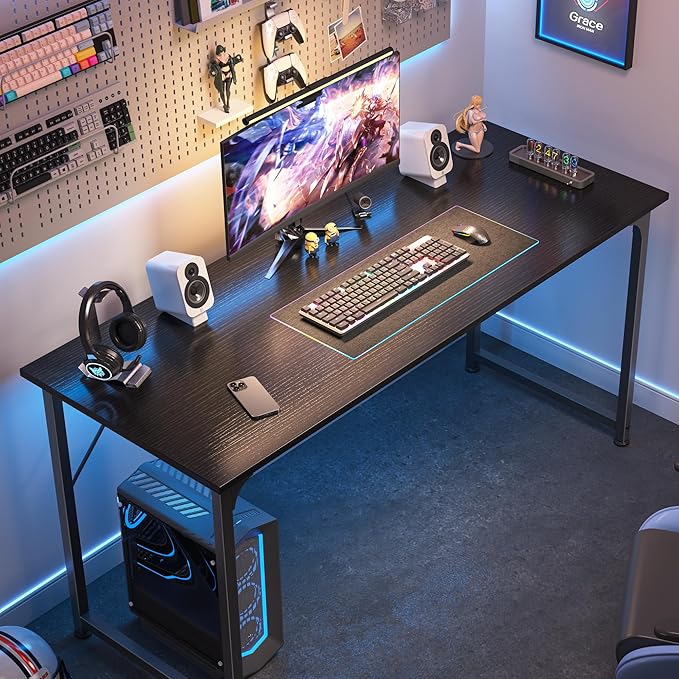 Huuger Computer Desk, 55 Inch Home Office Desk, Gaming Writing Work from Home - Image 4