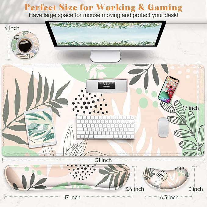 Gimars 4 in 1 Mouse Pad and Keyboard Wrist Rest Set, Large Mouse Pad - Image 3