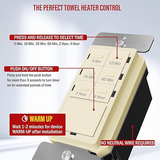 ENERLITES 4-Hour Countdown Timer Switch, 5-10-30-60 Min, 2-4 Hour, - Image 2