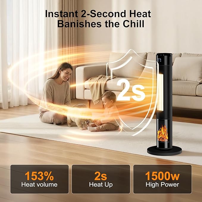 YEW Space Heater for Indoor Use, 80° Oscillating, 24H Timer, Thermostat & ECO - Image 3
