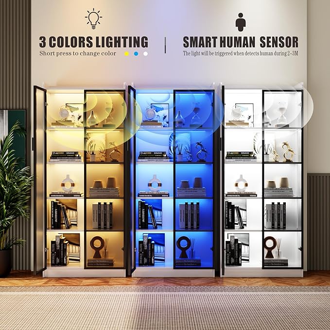 Dystler Display Cabinet with Doors and Adjustable Shelves, 5 Tier Display Case - Image 3