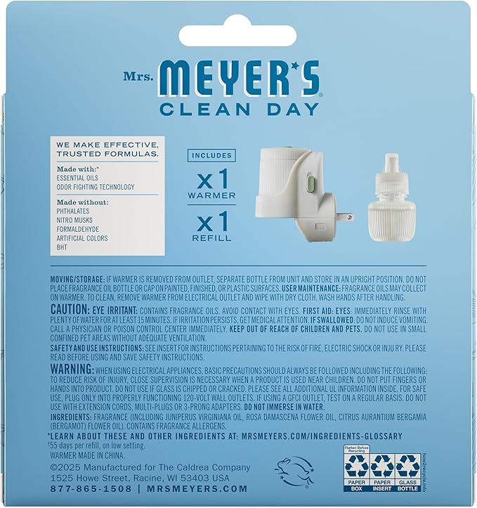 MRS. MEYER'S CLEAN DAY Premium Scented Oil Diffuser Kit, Rain Water, 1 warmer - Image 2