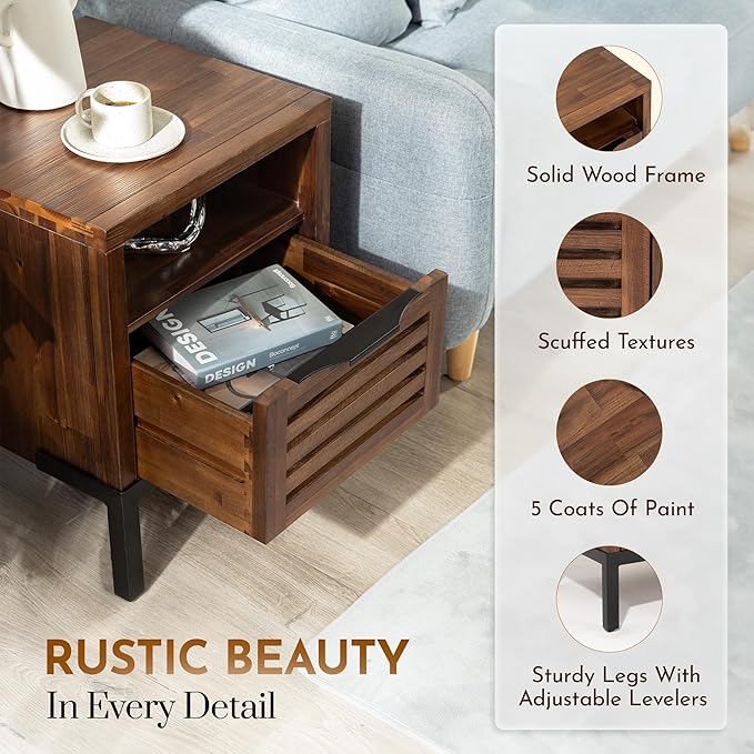 Bme Millie Solid Acacia Wood Rustic Nightstand - Image 3