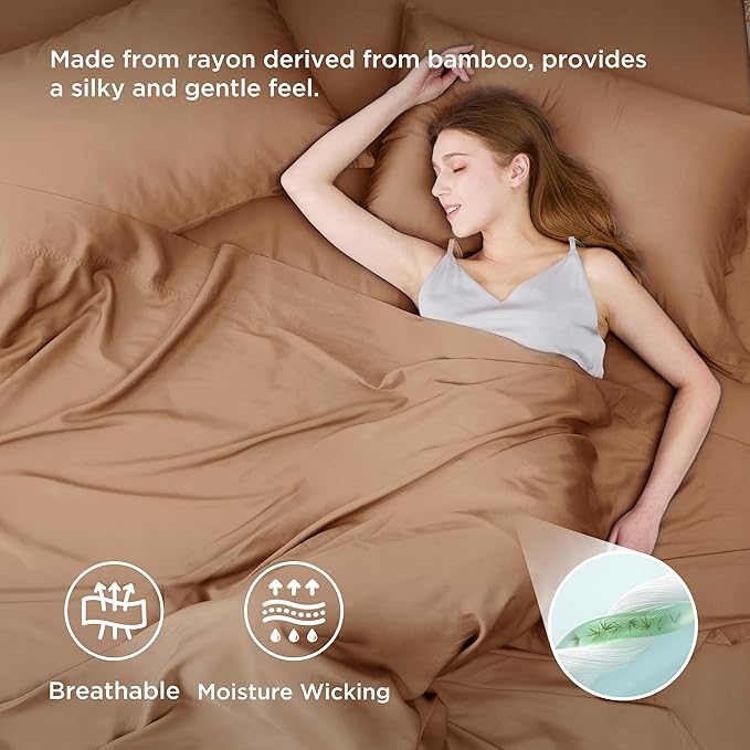 Bedsure Queen Sheet Set, Rayon Derived from Bamboo, Cooling Sheets, Breathable - Image 3