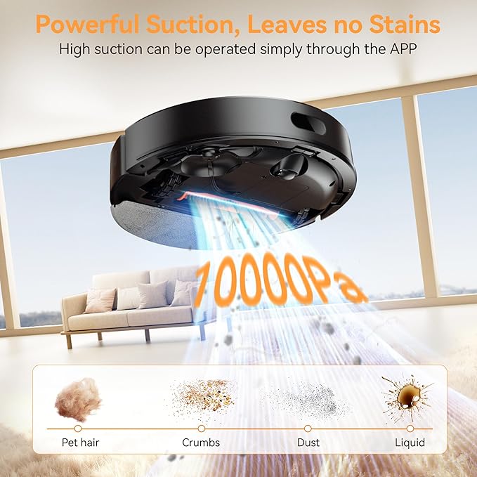 ZCWA D15S MAX Robot Vacuum and Mop Combo, 10000Pa Suction Robot Vacuum - Image 2