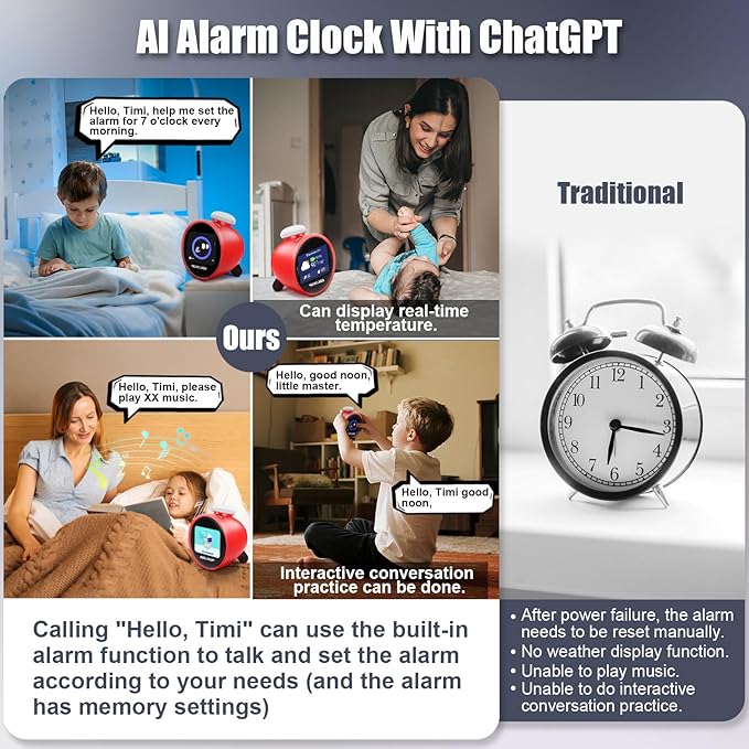 Smart Alarm Clock for Kids, AI Voice Assistant Clock - Image 7