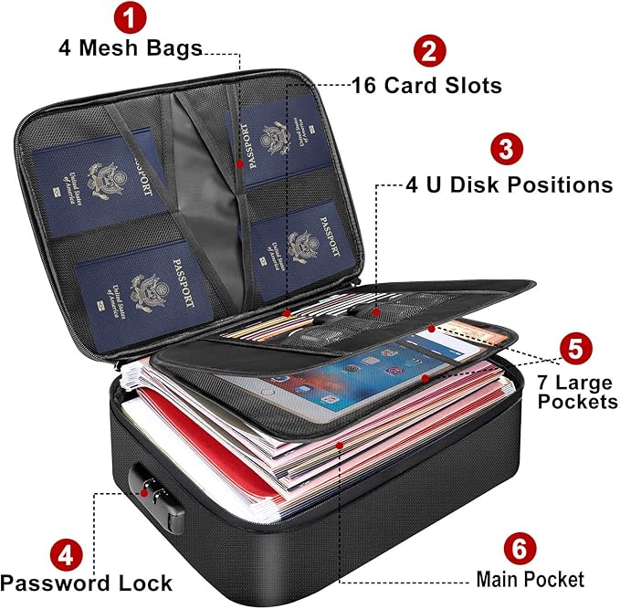 DocSafe Document Bag with Lock, Fireproof 3-Layer File Storage Case with - Image 2