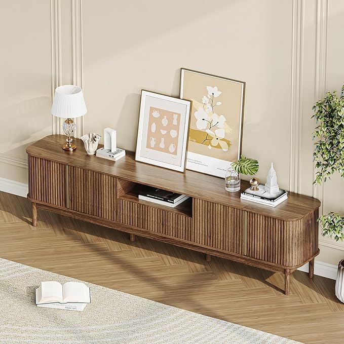 CHUWELL 86.6'' Fluted TV Stand for 75/80/85 Inch TVs, Mid Century Modern - Image 7