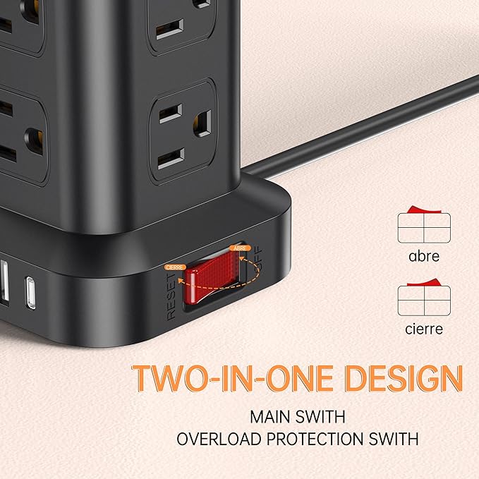 PD 20W USB C Surge Protector, Mini Power Strip Tower Travel 12 AC 4 USB Power - Image 6