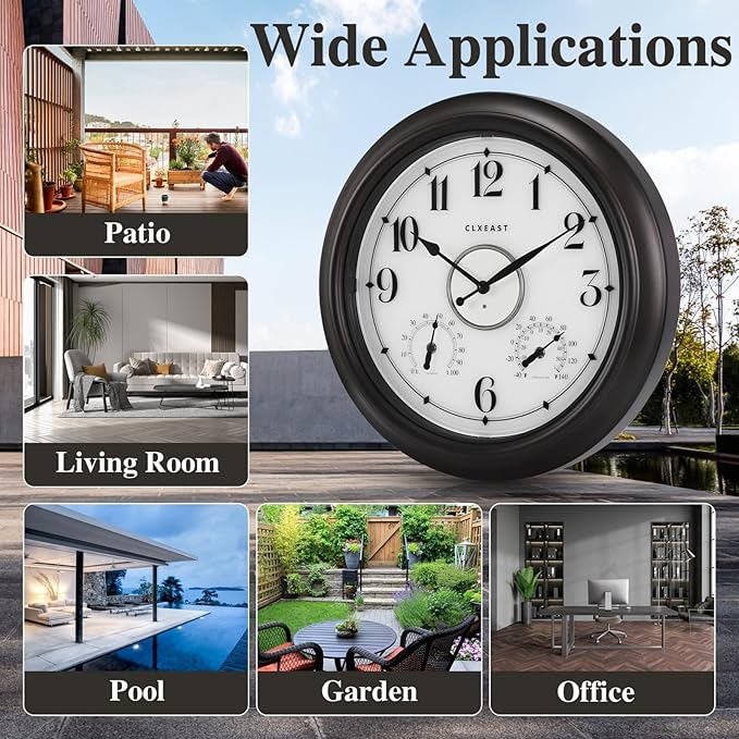 CLXEAST Illuminated Indoor Outdoor Clocks Waterproof 18 inch - Image 8