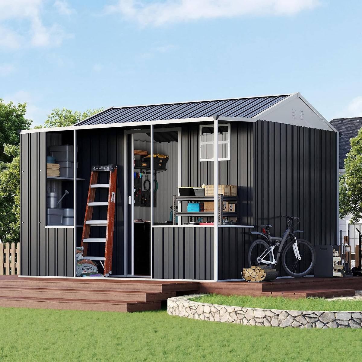 vanacc 9x9x7 ft metal shed with dual storage, main product view