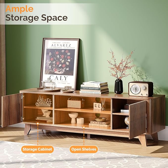 VINGLI 58.6" TV Stand up for 70 Inch TV, Mid Century Entertainment Center - Image 5