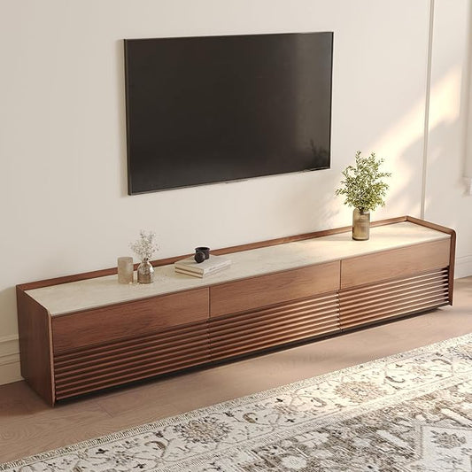 POVISON Fully-Assembled Mid Century Matte Sintered Stone TV Stand, 94.49" Wood by POVISON