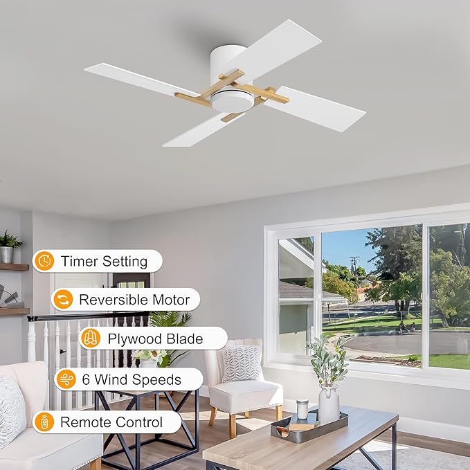 WINGBO 48 Inch Flush Mount Ceiling Fan without Light - Image 2