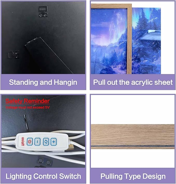 URVIP LED Glowing Photo Frame, 3D Starry-Sky Moon Lake Misty Forest Wall Art - Image 7