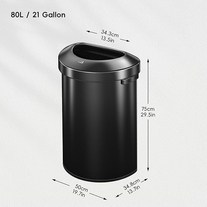 EKO Urban 21 Gallon Semi-Round Open Top Waste Bin, Stainless Steel Half Round - Image 4