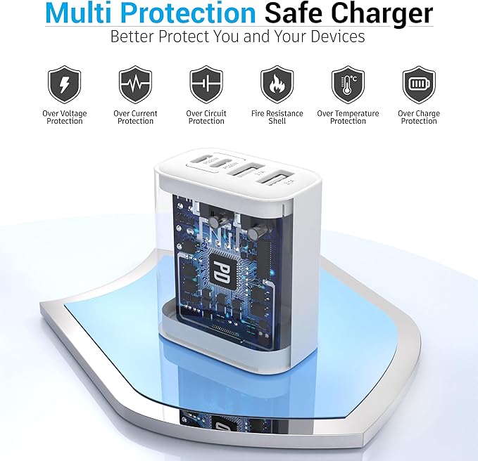 USB C Charger Block, 40W 4 Ports USB-C Wall Charger Plug Fast Charging - Image 2