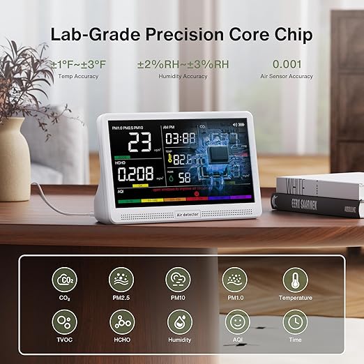 bonoch 16 in 1 Air Quality Monitor Indoor 7" Display 9 AQI+7 AQI Alerts - Image 2