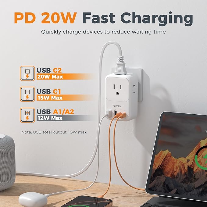 USB C Charger Block 20W PD, TESSAN Foldable Wall Charger - Image 5